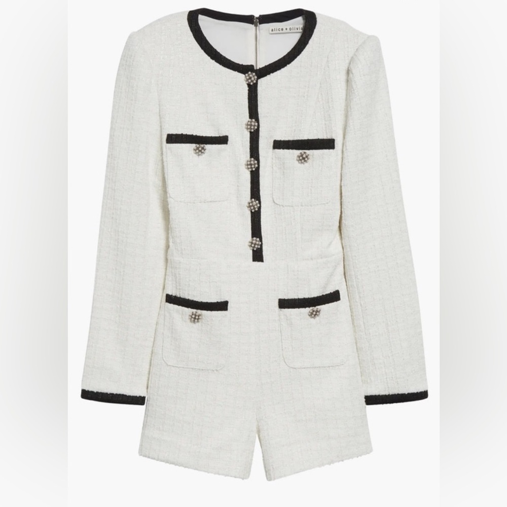 Alice + Olivia Black and White Tweed Jumpsuit